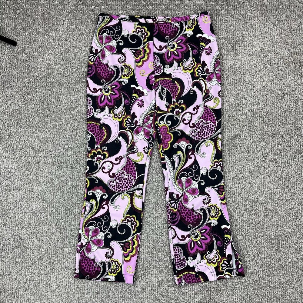 Express Pants Womens Medium Purple Paisley Y2K Stretch Crop Casual Funky
